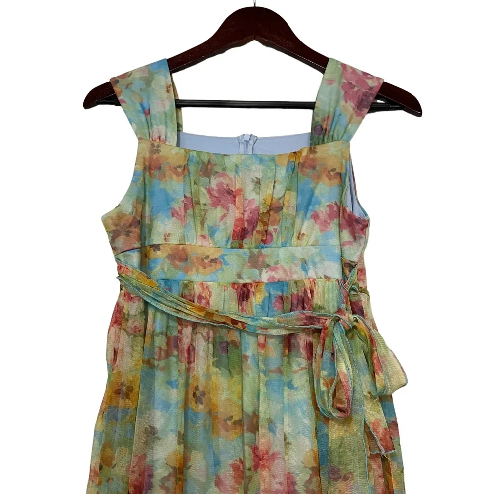 Vintage Floral Chiffon Bonnie Jean Sleeveless Dress Cottage Union Made in USA